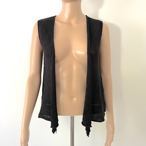 Sandra Miller Crochet Vest Sweater Womens S Black Knit Sleeveless Grandma Boho - Picture 1 of 5